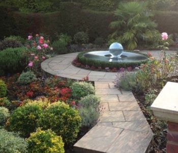 Aqualens Sphere Fountain in Harrow, London Garden