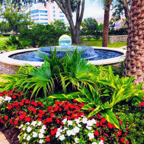 Sphere Fountain with Tropical Flair